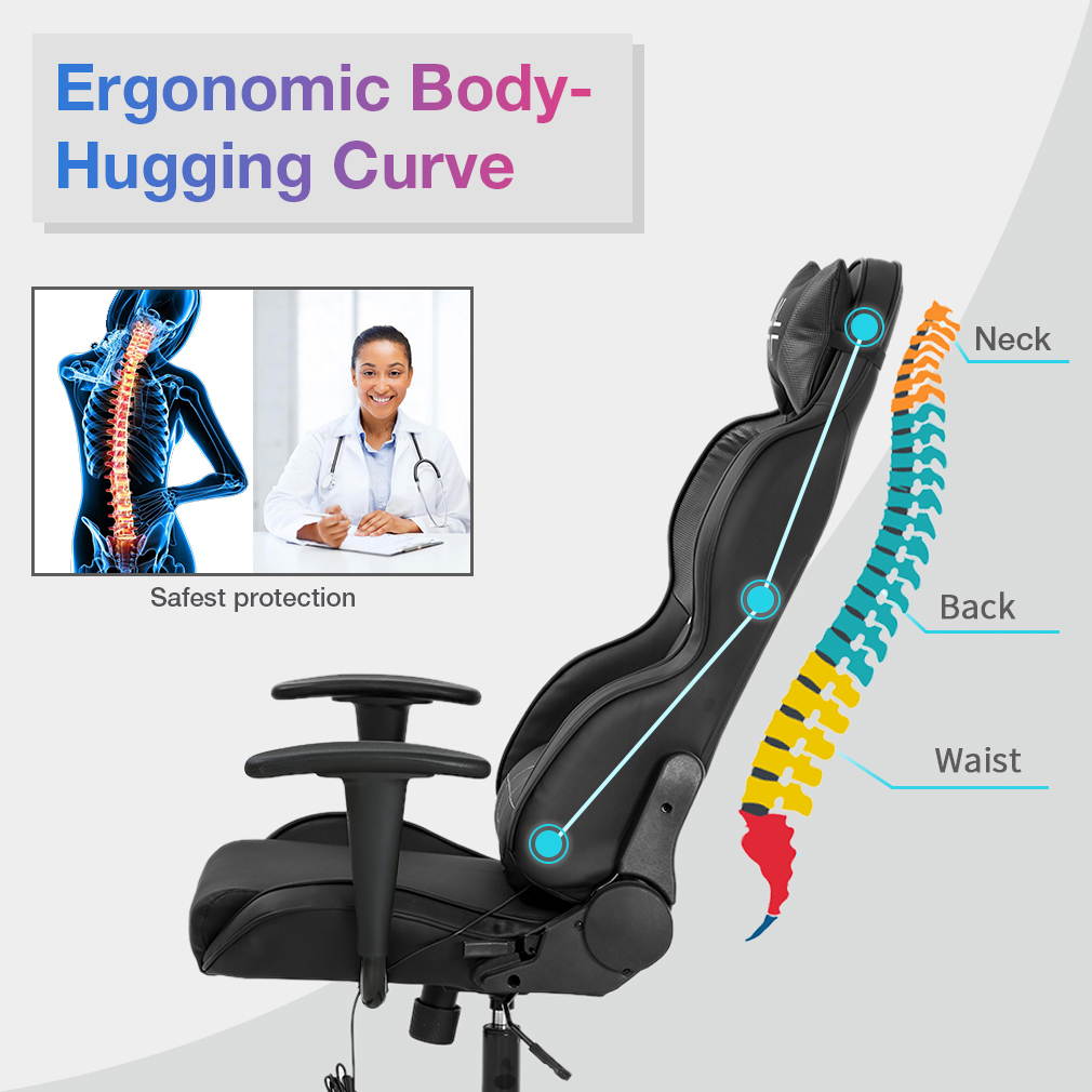 PC Gaming Chair Racing Office Chair Ergonomic Desk Chair with Lumbar Support Headrest Armrest Task Rolling Swivel PU Leather Adjustable E-Sports Massage Computer Chair for Adults(Black)