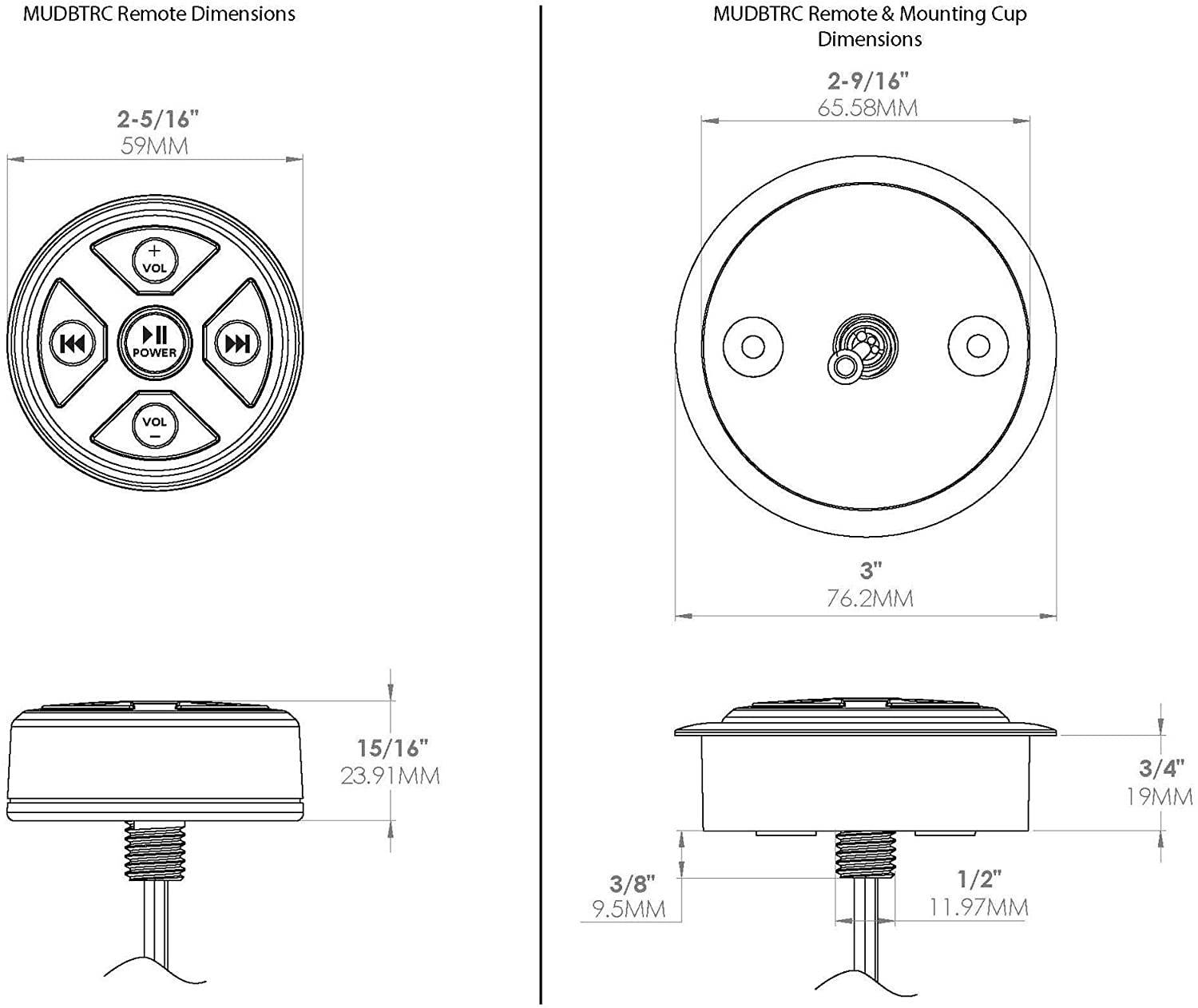 MTX MUDBTRC Universal Boat Motorcycle Bluetooth Audio Receiver & Remote Control