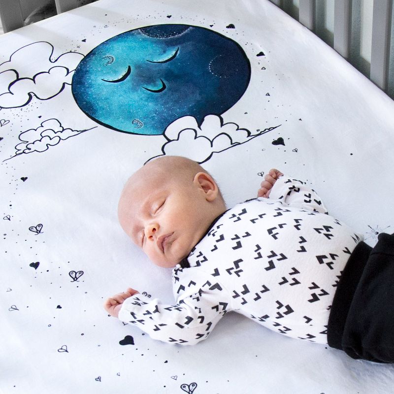 JumpOff Jo Fitted Crib Sheet - Cotton Crib Sheet for Standard Sized Crib Mattresses - Hypoallergenic and Breathable - 28 x 52 Inches - Mama Bear Blue