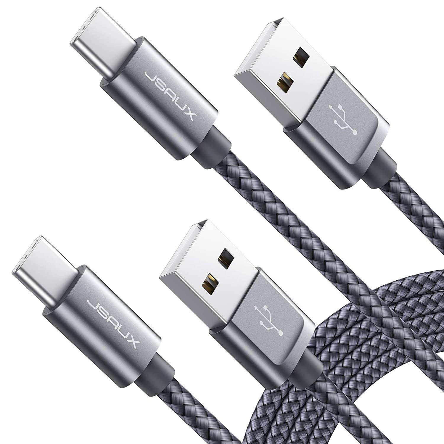USB Type C Cable 3A Fast Charging JSAUX [2-Pack 6.6Ft] USB-C Charge Nylon Braided Cord for Samsung Galaxy S20 S10 S9 S8USB C Charger and More-Grey
