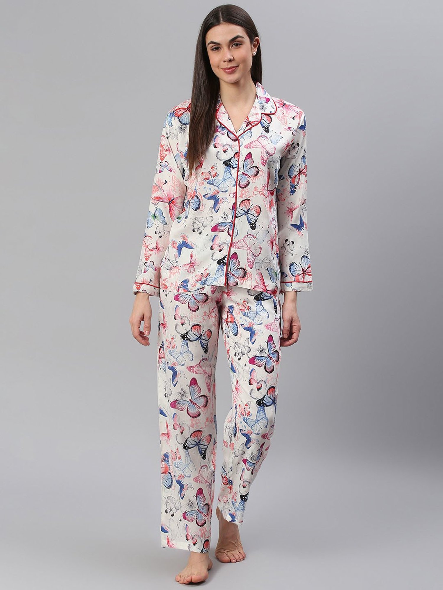 Cation Off White Printed Shirt With Pyjamas