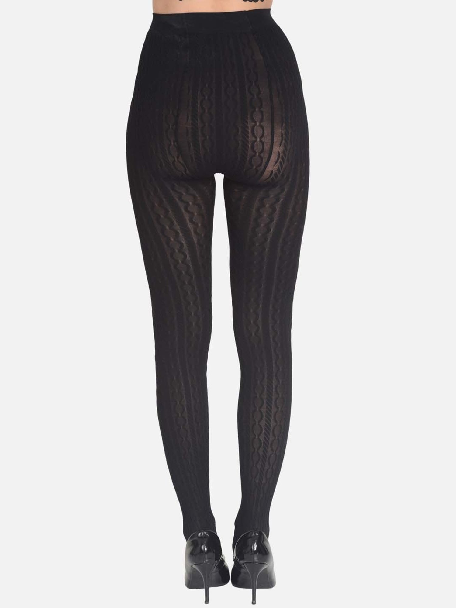 mod & shy Black Self Pattern Pantyhose Stockings