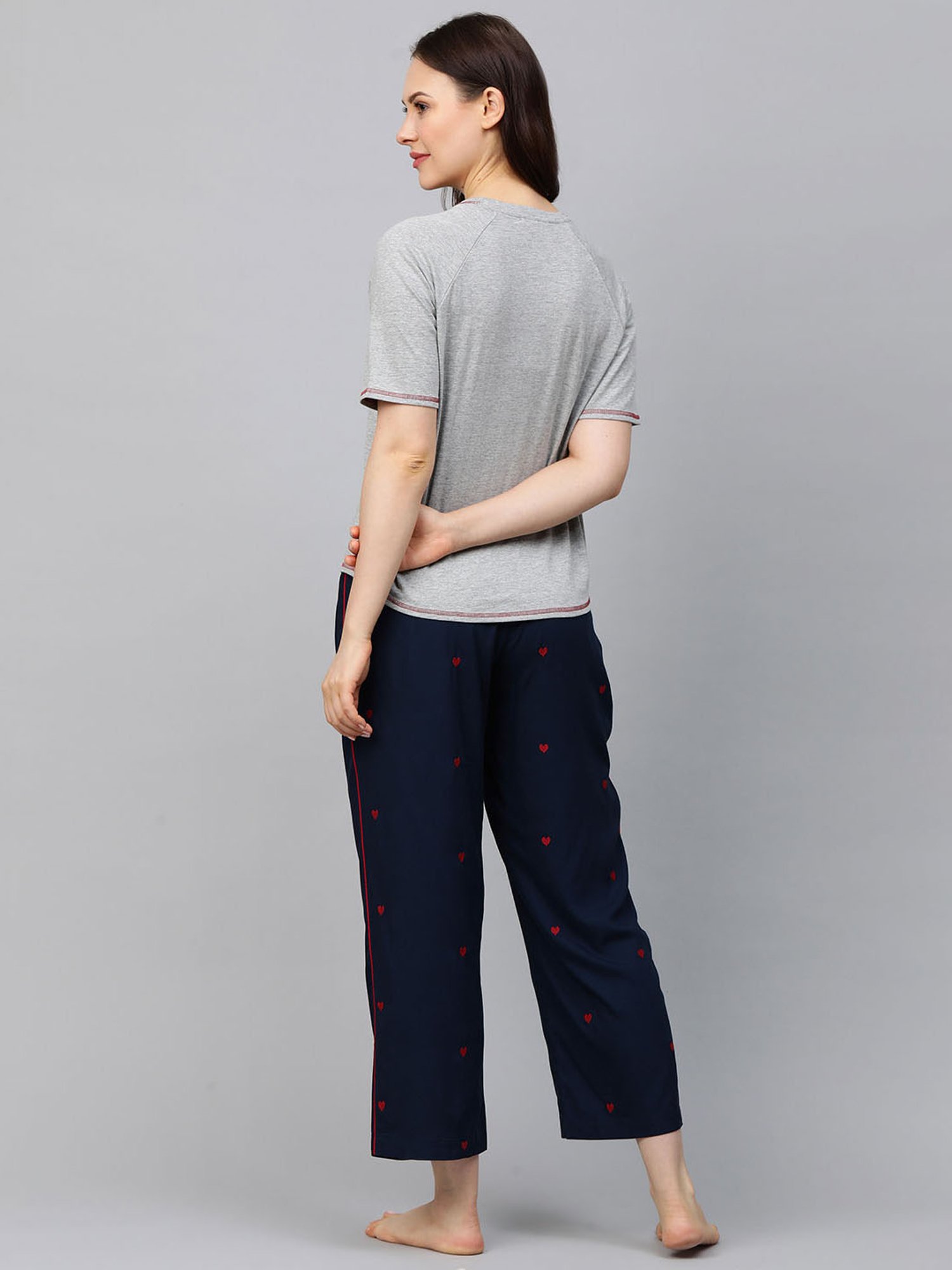 Chemistry Grey & Navy Textured Top With Pyjamas