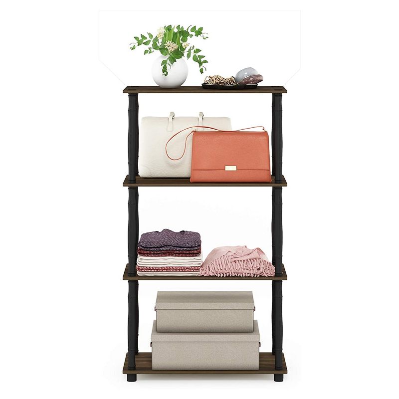 Furinno Turn-N-Tube 4 Tier Multipurpose Open Wood Display Shelf and Bookcase for Living Room, Dining Room, Bedroom, and Office Spaces, Walnut/Black
