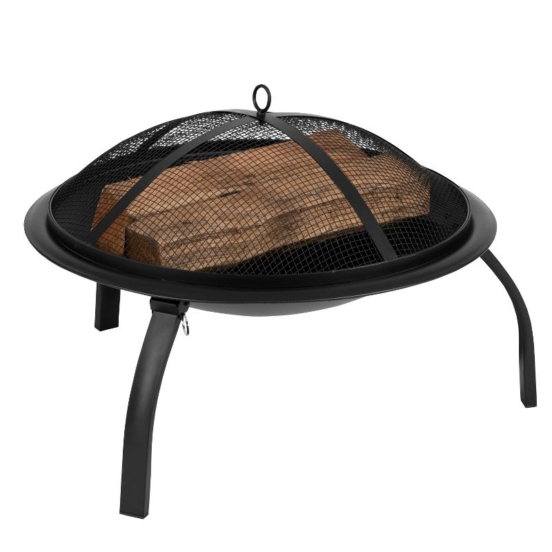Emma and Oliver 22.5" Foldable Outdoor Wood Burning Portable Firepit with Mesh Spark screen and Poker