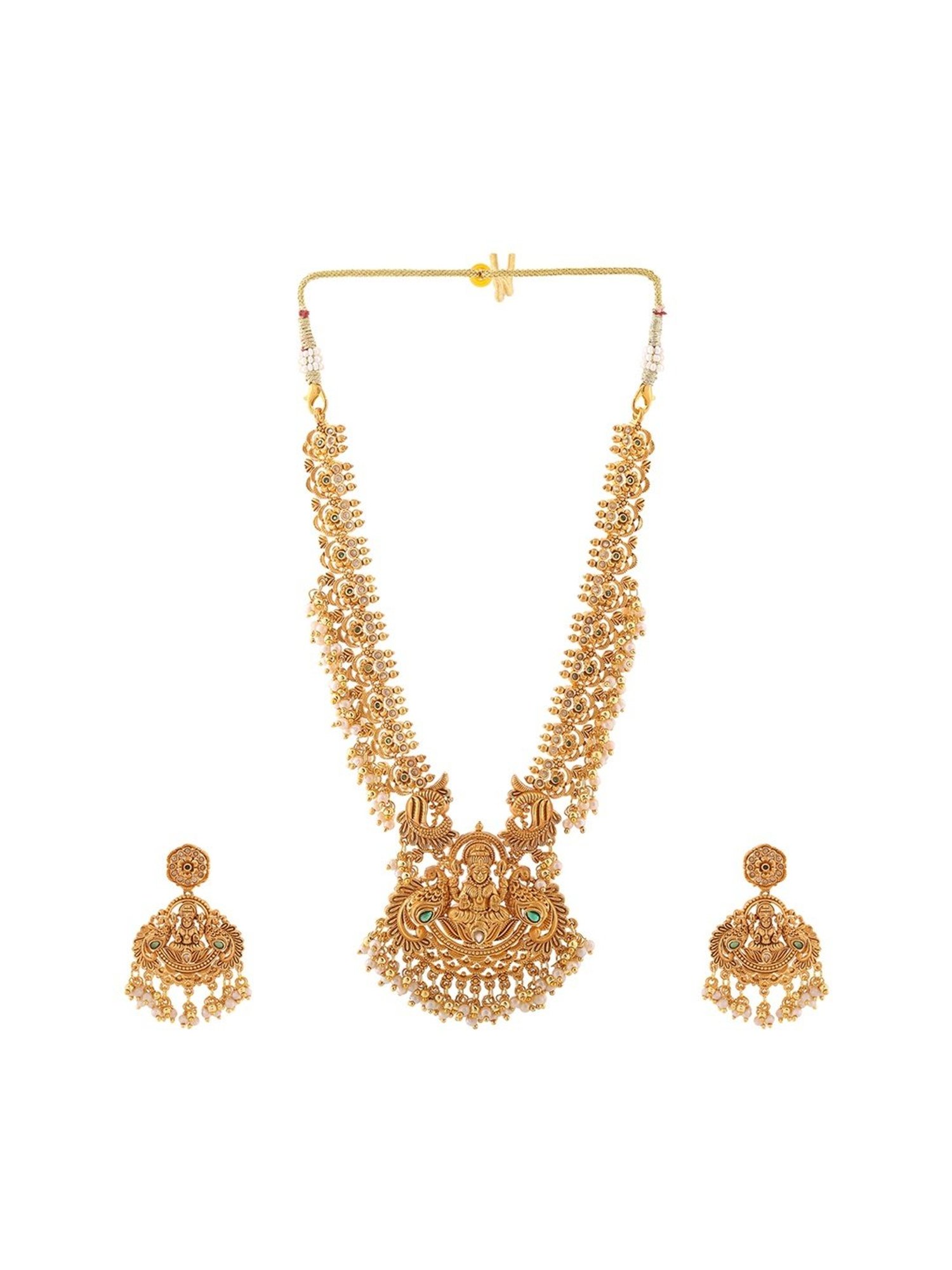 Estele Gold-Plated CZ Divine Lakshmi Devi Designer Bridal Necklace Set with Pearls for Women