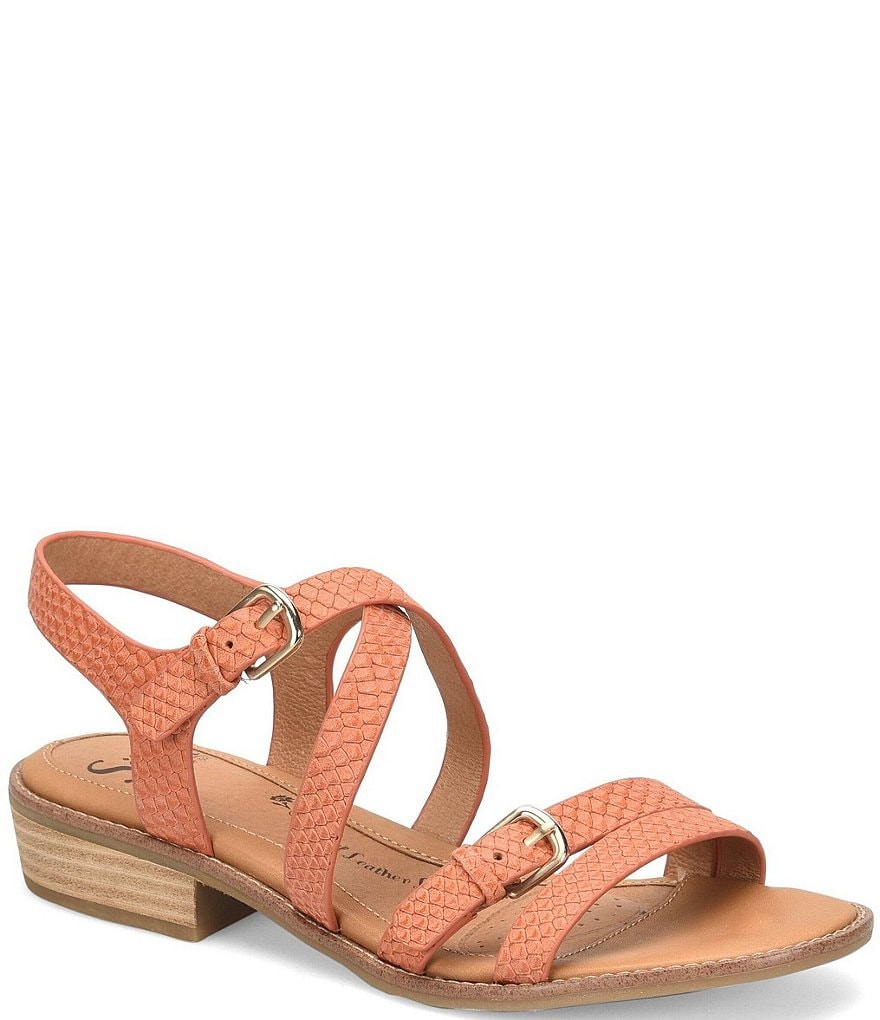 Sofft Nadie II Snake Print Leather Double Buckle Heel Sandals
