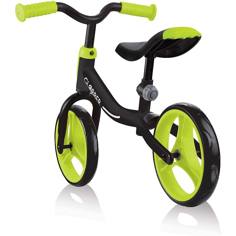 Globber GO BIKE Adjustable Balance Training Bicycle for Toddlers with No Pedals and Comfort Grips, Black and Green