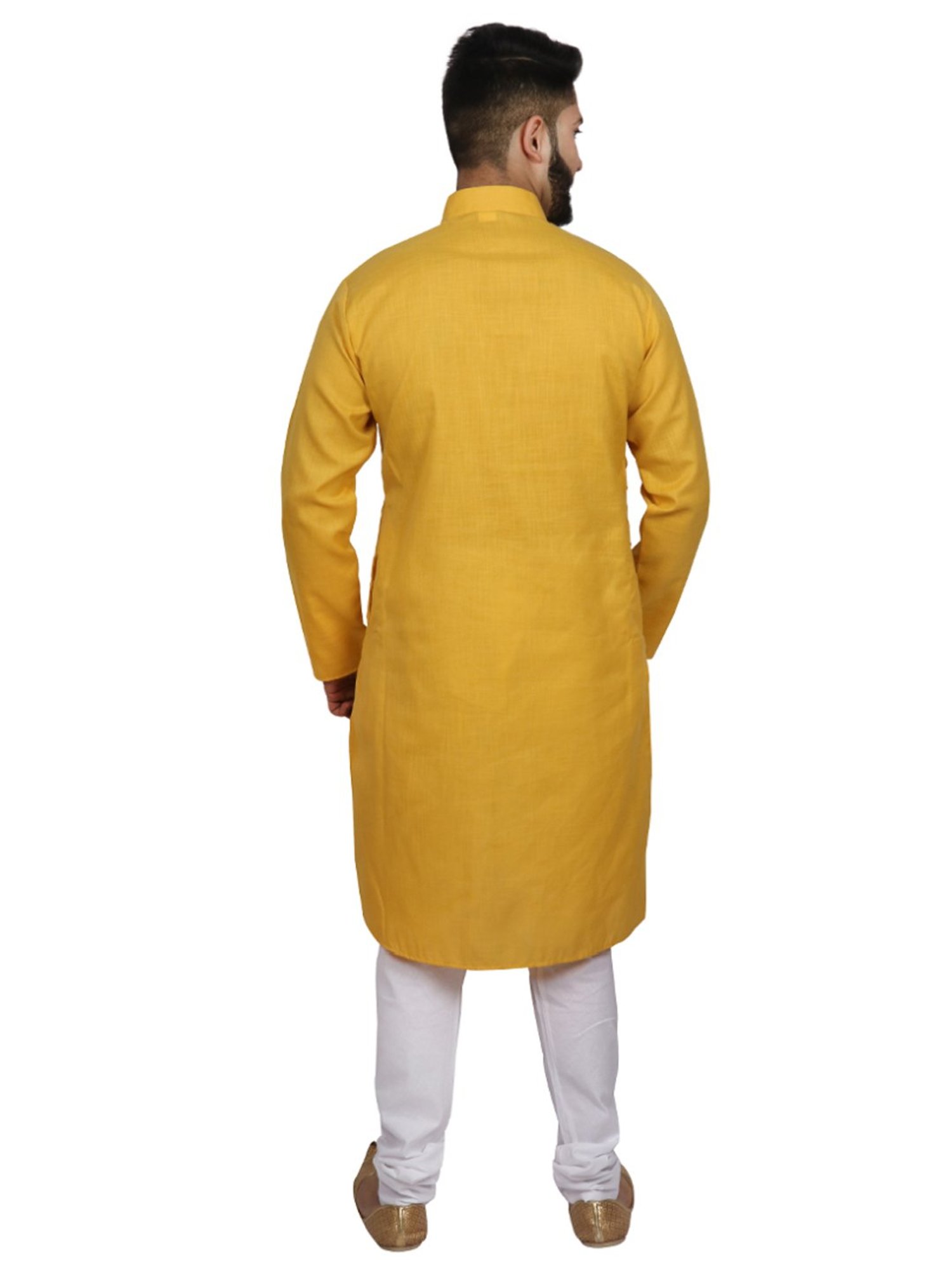 SG LEMAN Yellow & White Cotton Regular Fit Self Pattern Kurta Set