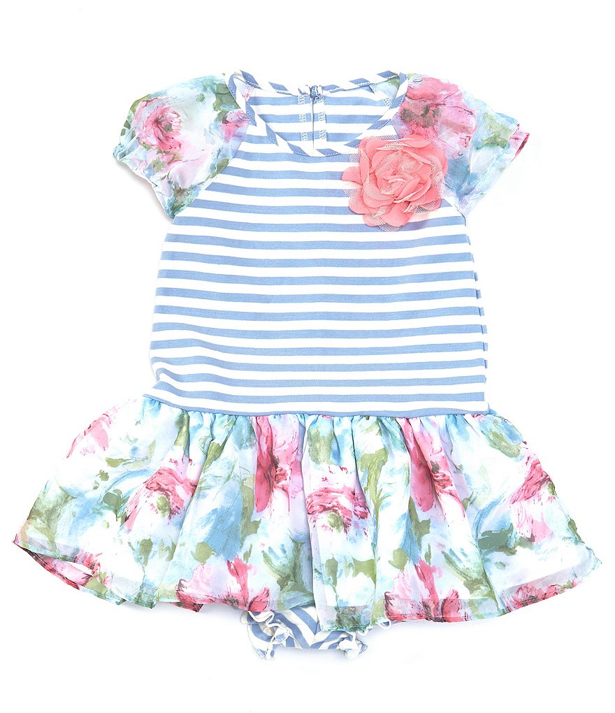 Pippa & Julie Baby Girls 12-24 Months Stripe/Floral Chiffon Dropwaist Dress