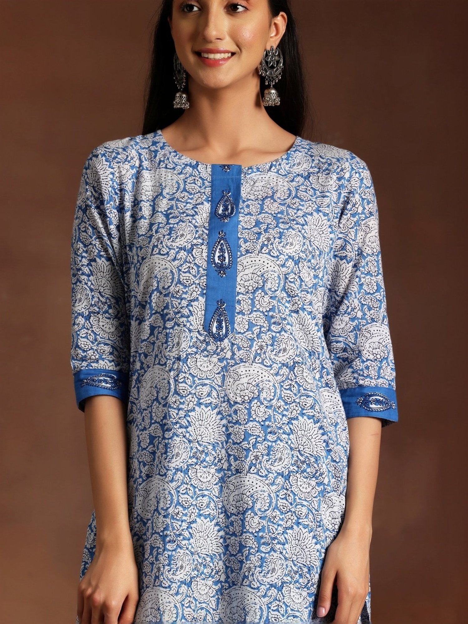 Libas Blue Cotton Printed Kurta Salwar Set With Dupatta