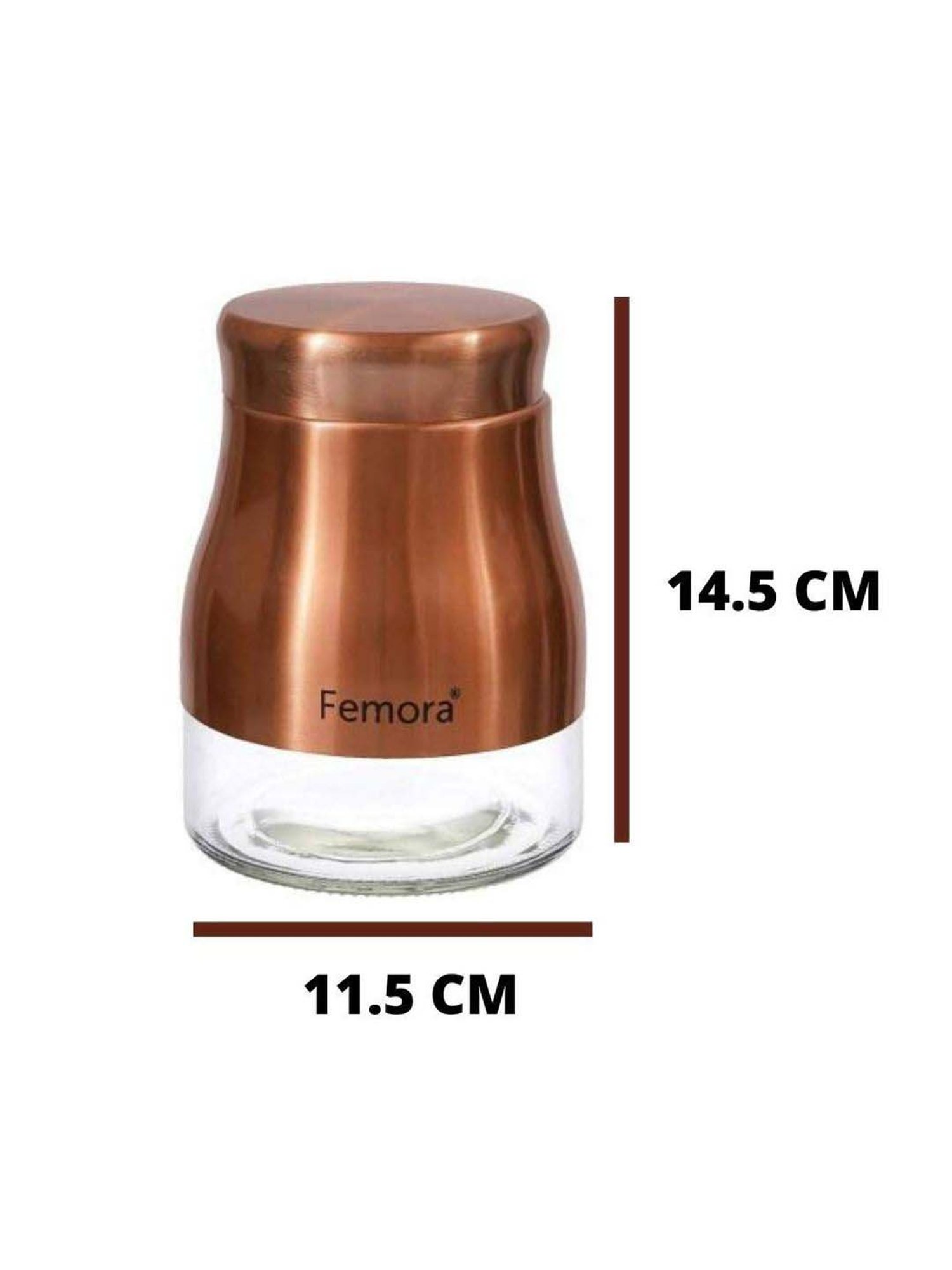 Femora Clear Glass & Steel Metallic Storage Jars (900 ml & 1300 ml) - Set of 2