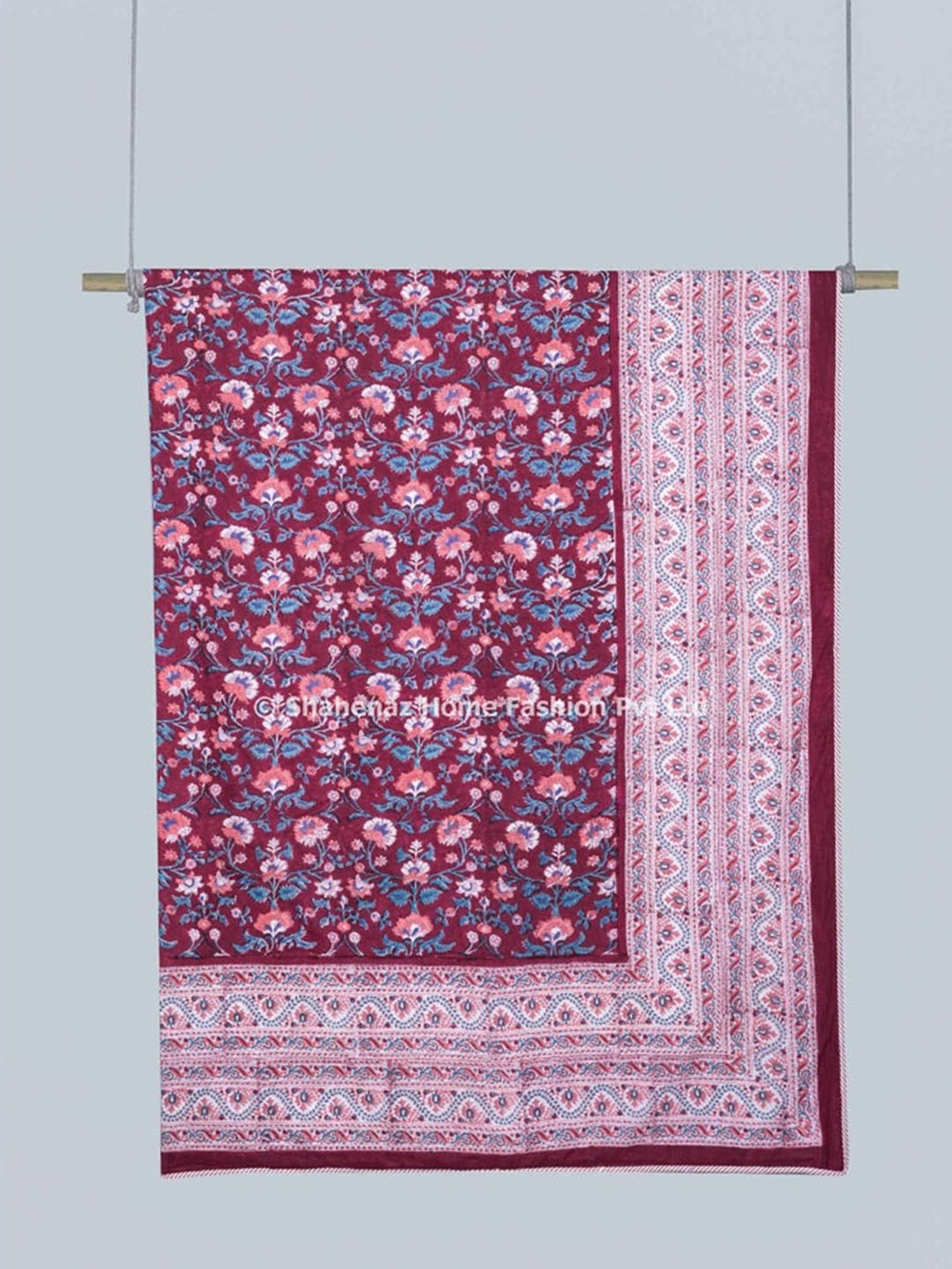 Shahenaz Sunderban Jaal Floral Maroon Cotton Single Reversible Dohar