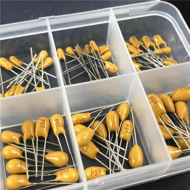 10values 100pcs 16V 1uF 2.2uF 3.3uF 4.7uF 10uF 15uF 22uF 33uF 47uF 100uF tantalum capacitor assorted kit with free storage box