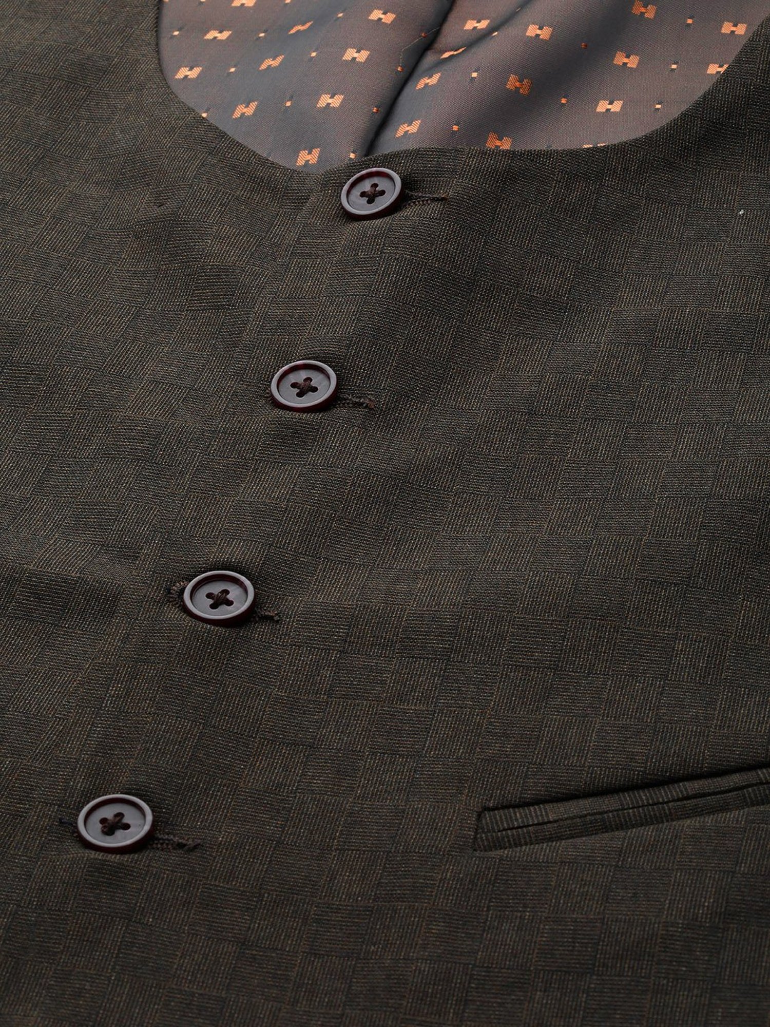 ManQ Dark Brown Sleeveless Scoop Neck Waistcoat