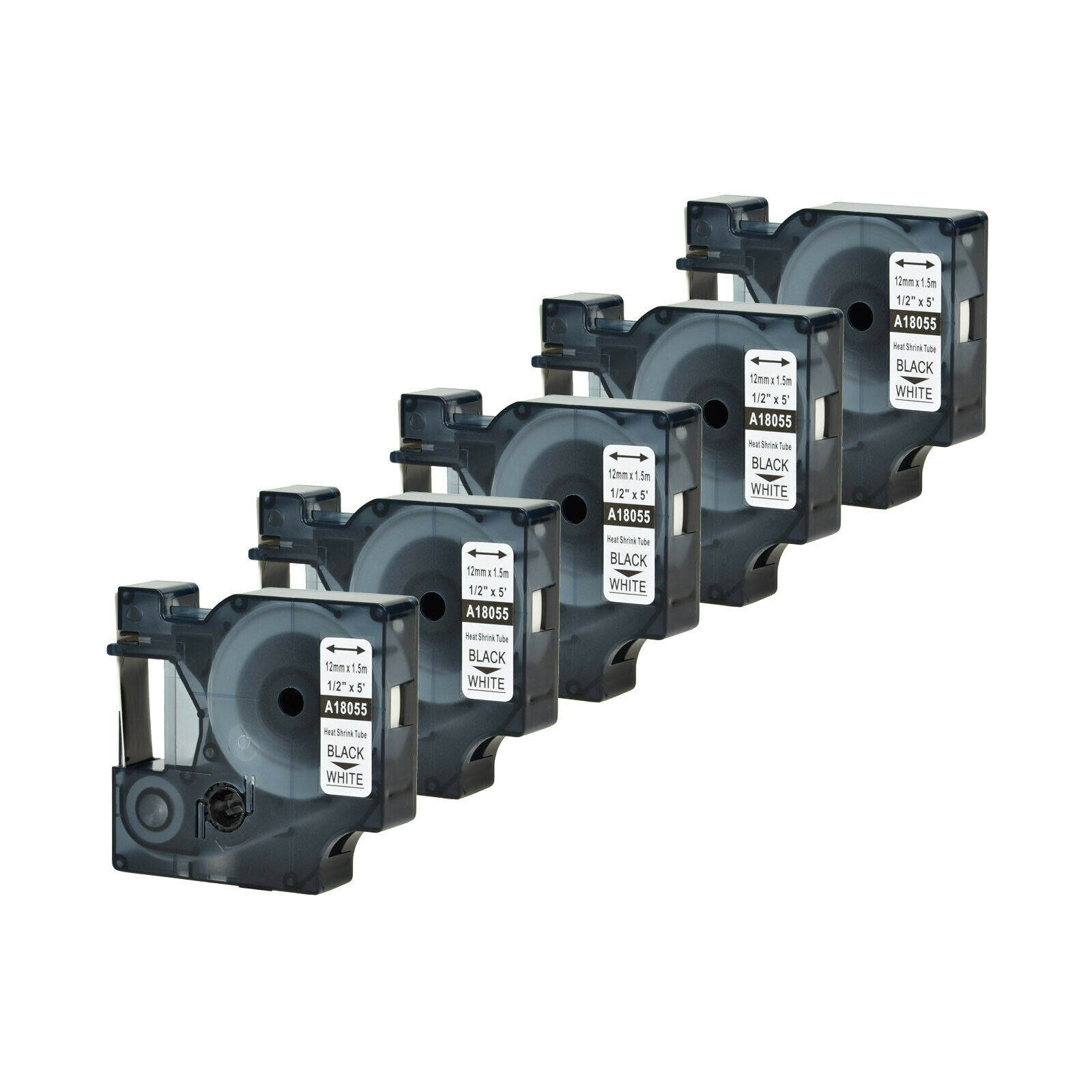 5PK For DYMO Rhino 3000/6000 Heat-Shrink Tube 18055 Industry Label Tape 12mm