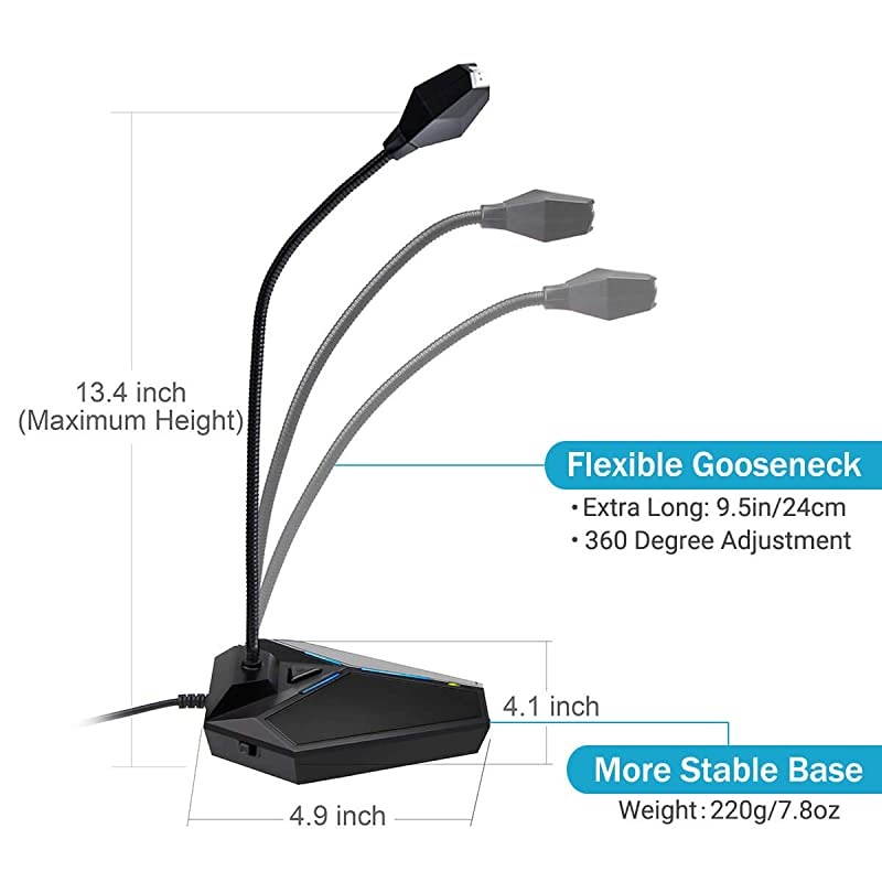 Computer Microphone Plug Play Desktop Omnidirectional Condenser PC Laptop MicMute Button with LED Indicator Compatible with WindowsMac Ideal for YouTubeSkypeRecordingGames15m 5ft