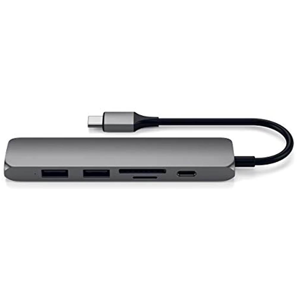 Satechi Slim Aluminum Type-C Multi-Port Adapter V2 with USB-C PD, 4K HDMI (30Hz), Micro/SD Card Readers, USB 3.0 - Compatible with 2020/2018 MacBook Pro, 2020/2019/2018 MacBook Air, 2020/2018 iPad Pro