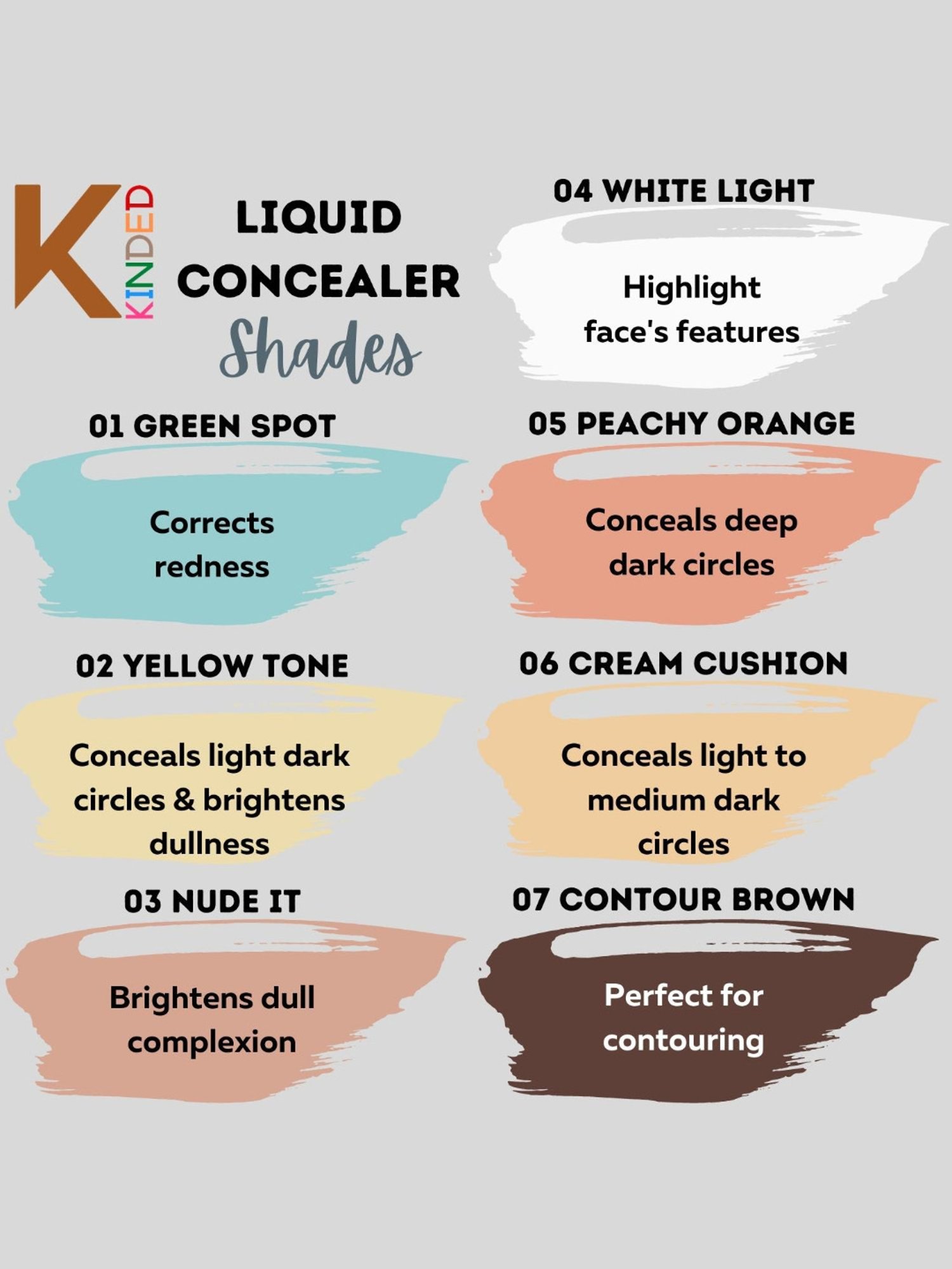 KINDED Liquid Concealer 02 Yellow Tone & 04 White Light Combo