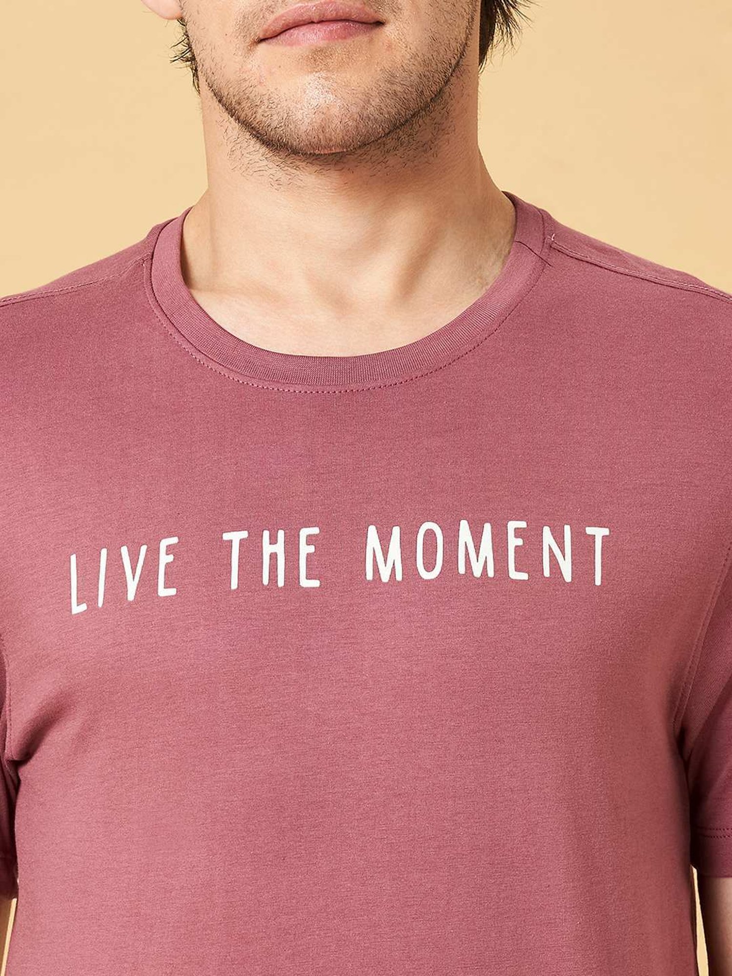 Urban Ranger by Pantaloons Rose Brown Cotton Slim Fit Printed T-Shirt