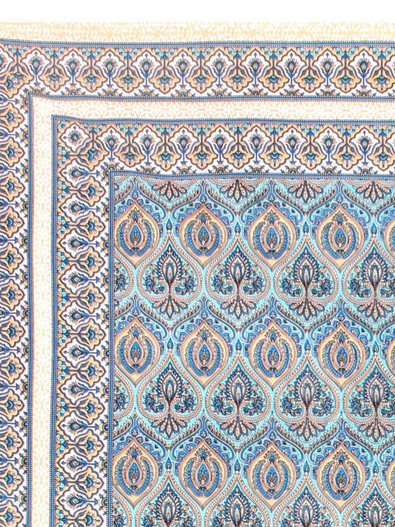 BELLA CASA Ethnic Collection Blue Cotton 180 TC King Bedsheet with 2 Pillow Covers