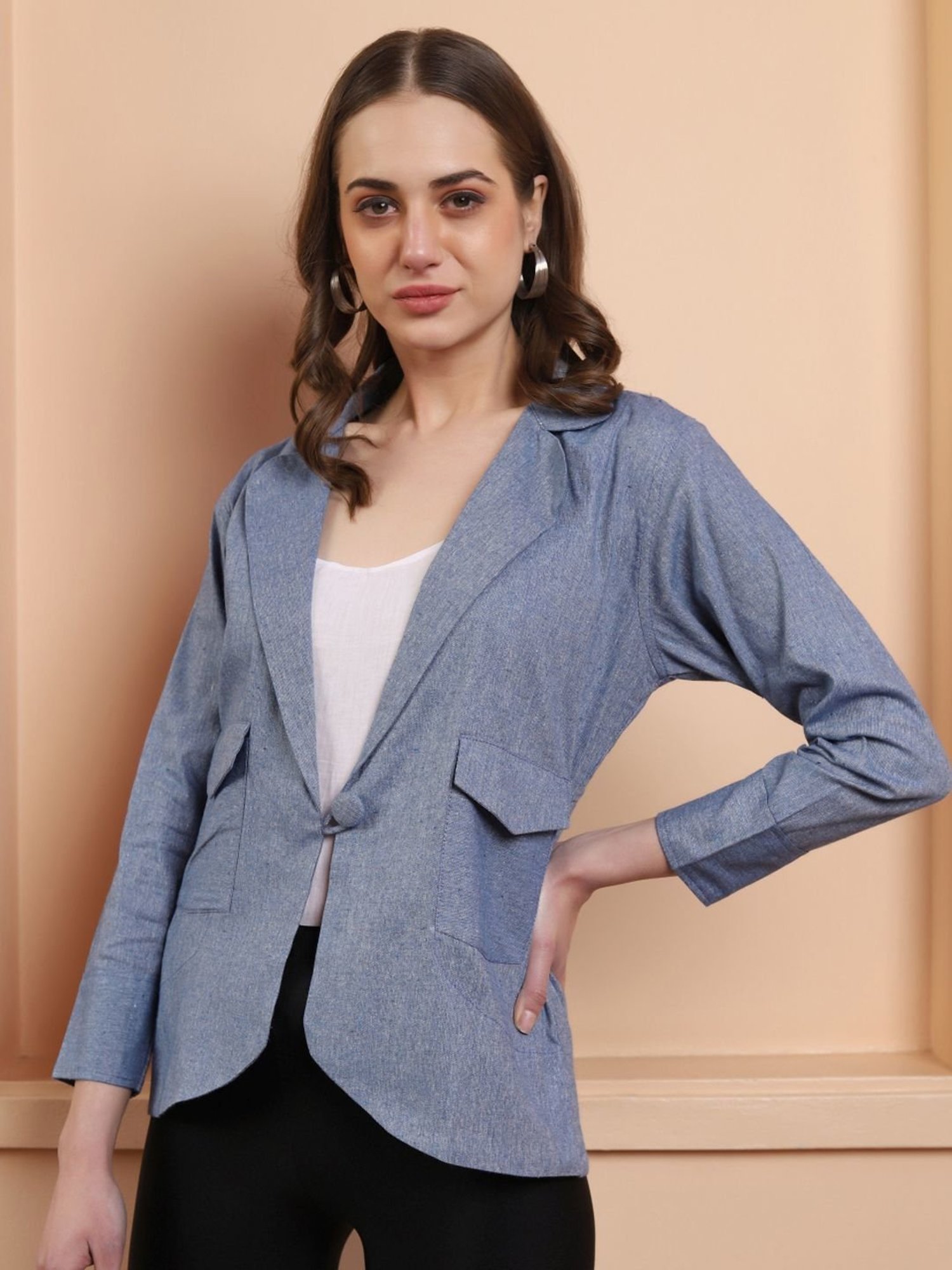SHADES Powder Blue Pure Cotton Handloom Blazer