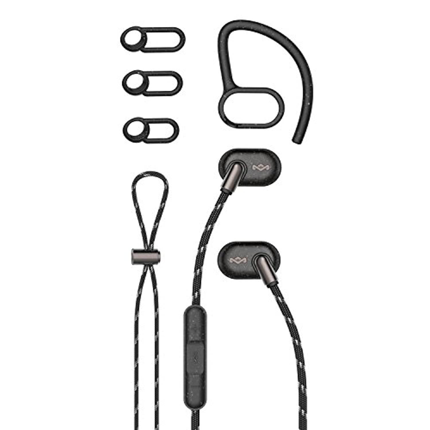House of Marley, Uprise In-Ear Headphones 8-hour Battery Life, Sweat-Proof  and  Weather Resistant , IPX5 Rated, Customizable Fit, Microphone  and  3-Button Controls, Tangle-Free Braided Ca (EM-FE063)