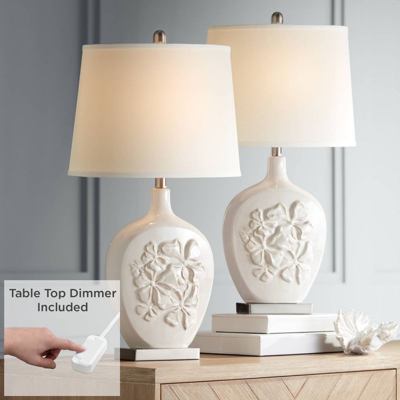 Regency Hill Ewan Ivory Ceramic Lamps Set of 2 with Table Top Dimmers