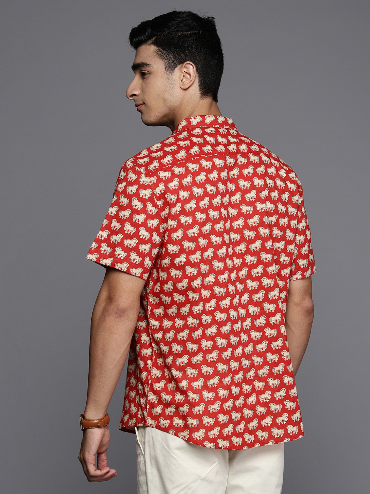 Indo Era Red Regular Fit Printed Ethnic Shirt