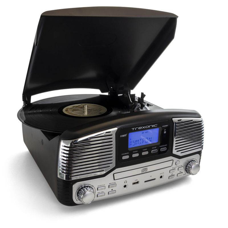 Trexonic TRX-16BLK Retro Wireless Bluetooth, Record & CD Player in Black