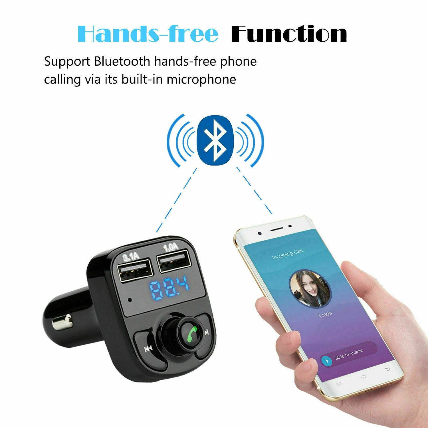 Bluetooth In-Car Wireless Transmitter MP3 Radio FM Adapter Kit Car 2 USB Charger