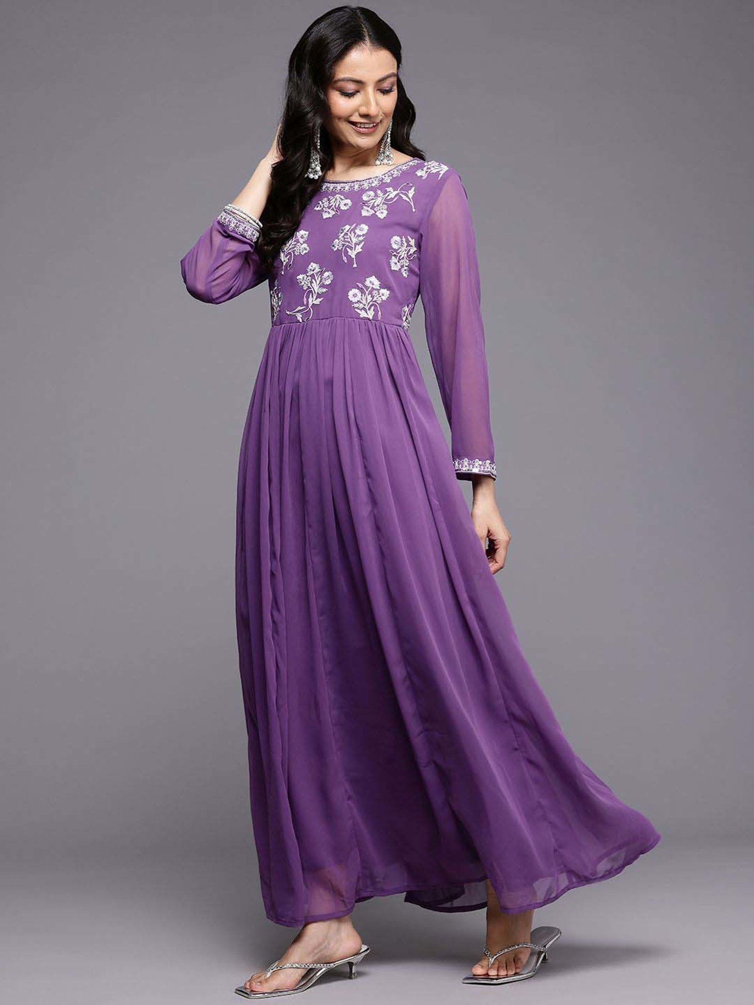 Varanga Lavender Embroidered Anarkali Kurta with Dupatta