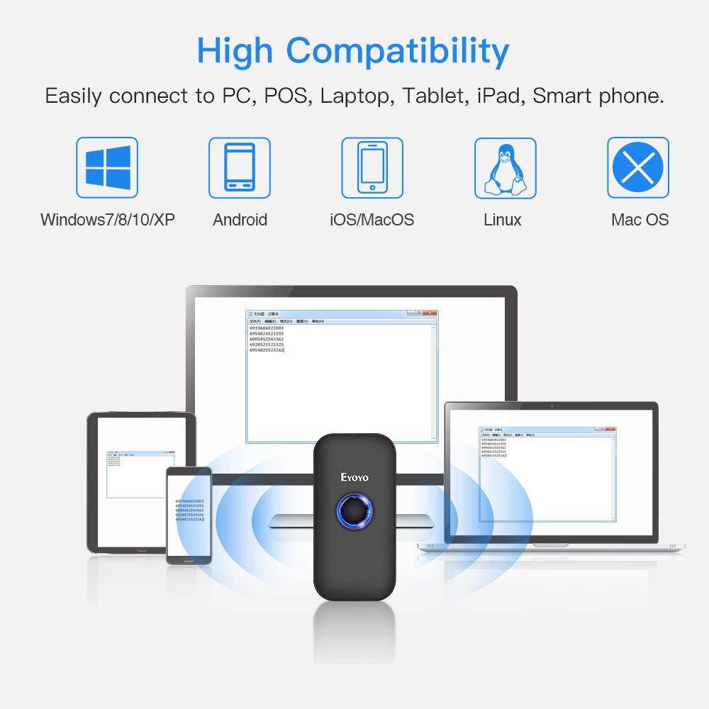 Eyoyo Mini 1D Bluetooth Barcode Scanner, 3-in-1 Bluetooth & USB Wired & 2.4 Wireless Bar Code Reader Portable Image Scanning Work with Windows, Mac, Android, iOS Phones, Tablets or Computers