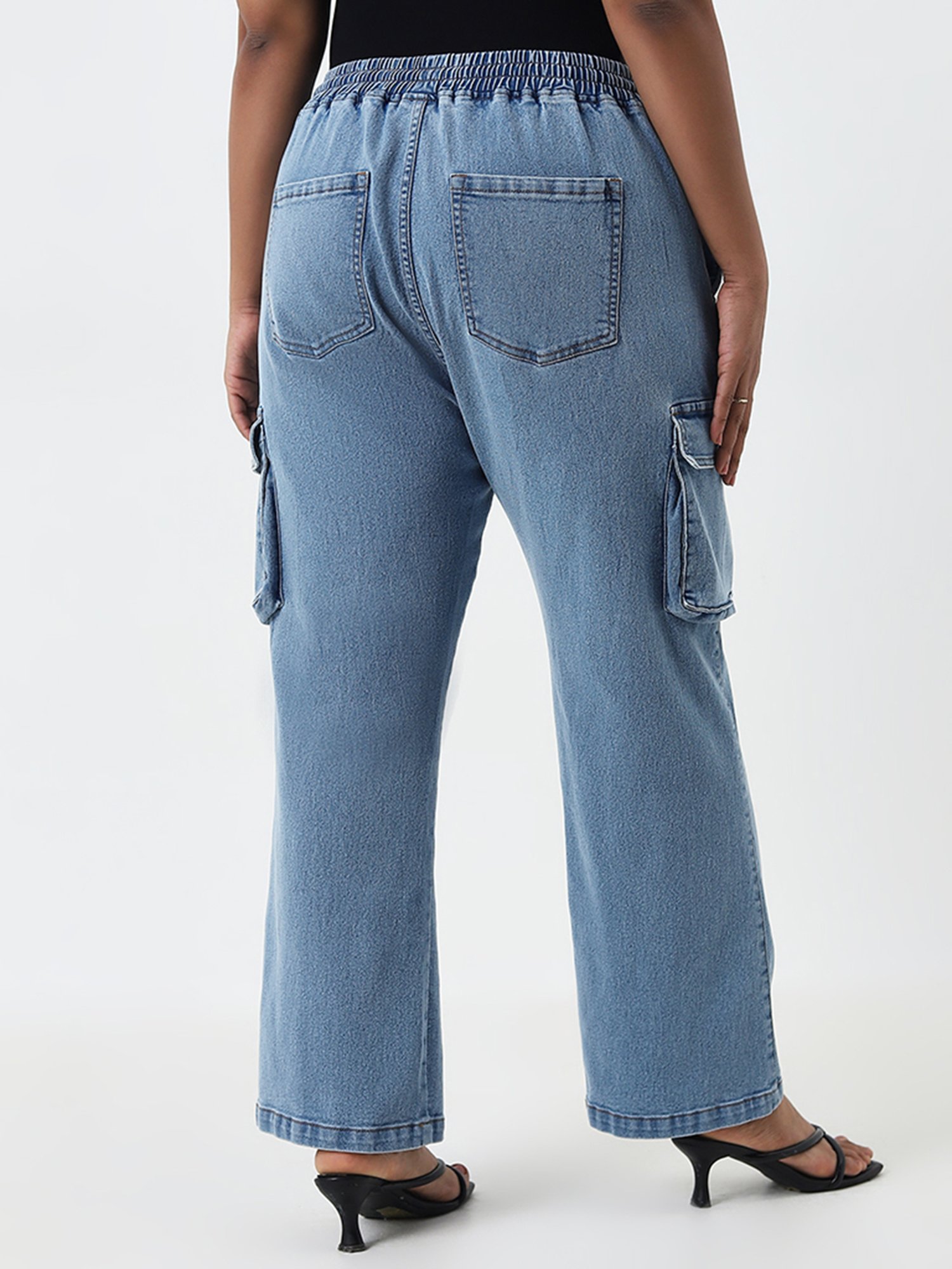 Gia by Westside Light Blue Cargo-Style Straight-Fit High-Rise Jeans