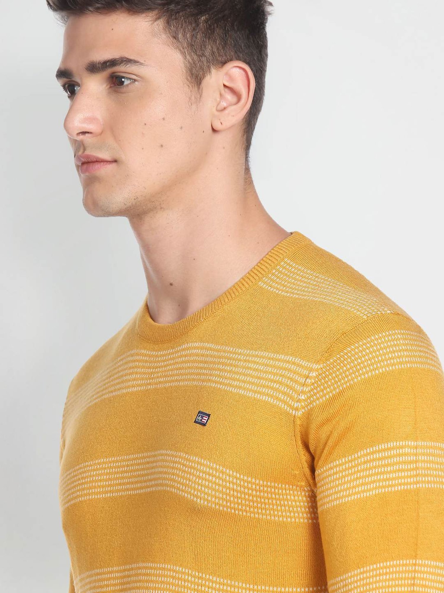 Arrow Sport Yellow Regular Fit Striped Sweater