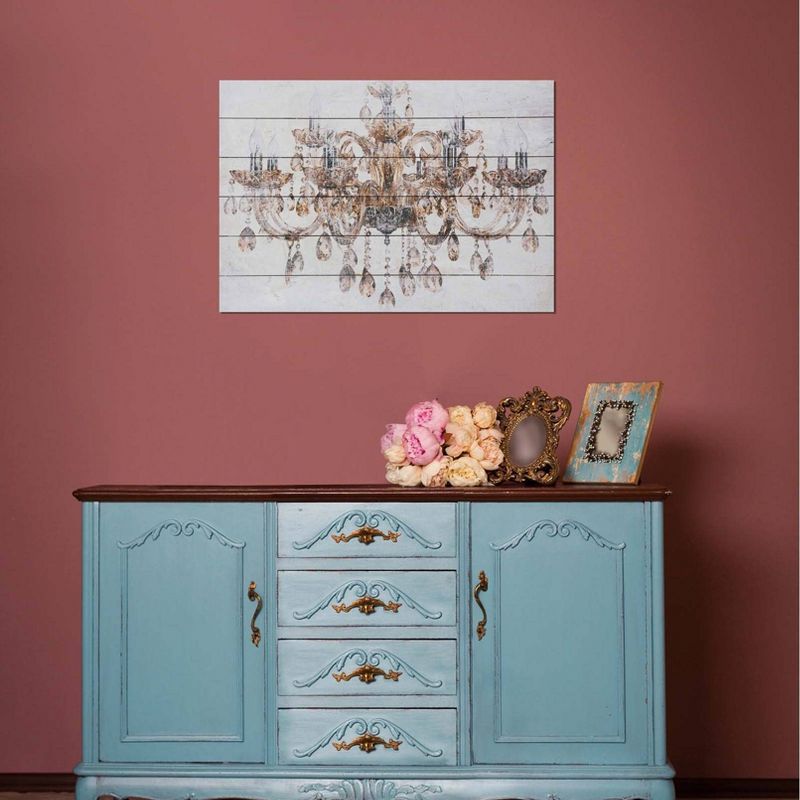 24" x 36" Vintage Chandelier Print on Planked Wood Wall Sign Panel Gold - Gallery 57