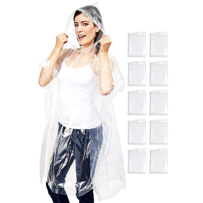 Juvale 10 Pack Rain Ponchos for Adults, Clear Disposable Emergency for Women, Men