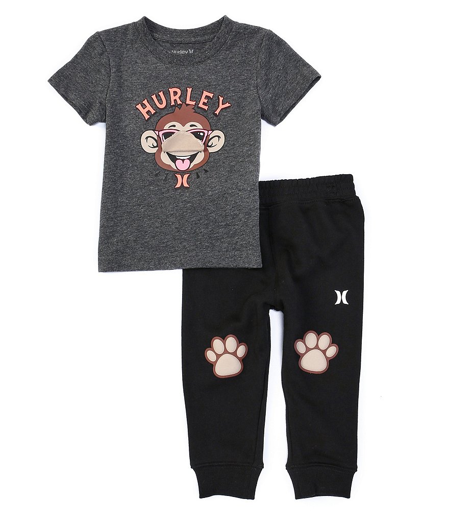 Hurley Baby Boys 12-24 Months Short-Sleeve Monkey Graphic Tee & French Terry Pant Set