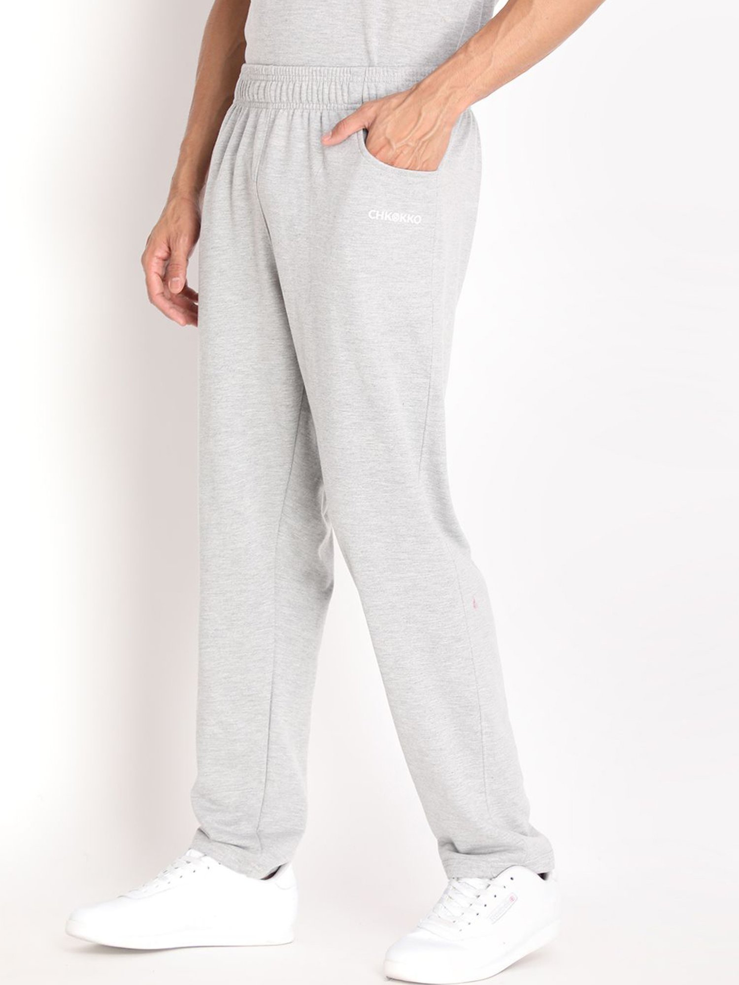 Chkokko Light Grey Cotton Relaxed Fit Track Pants