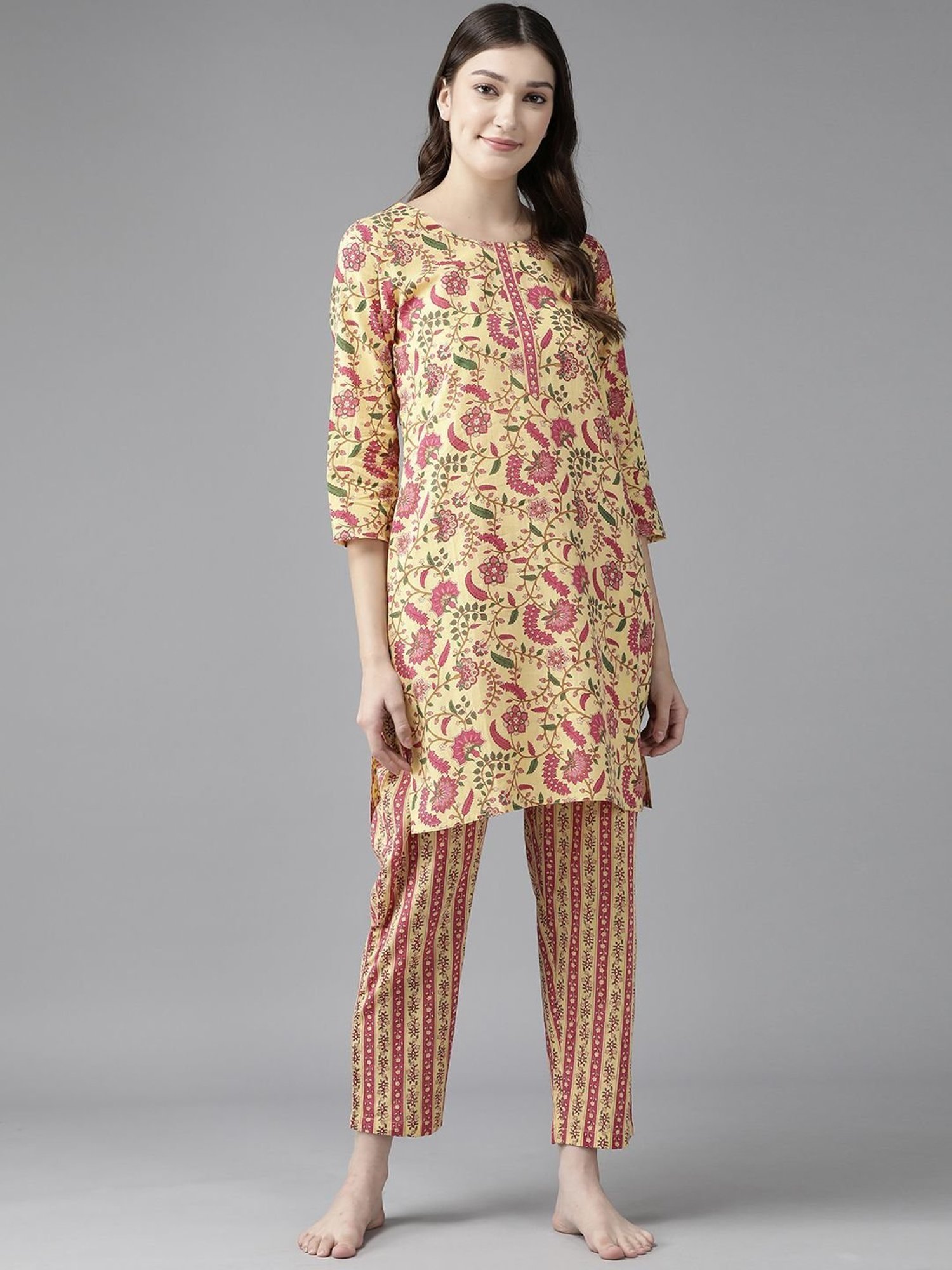 Prakrti Blue Cotton Printed Kurta Pant Set