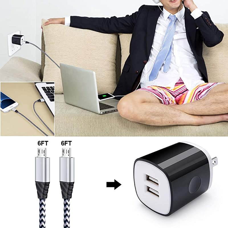 Micro USB Cable Charging Block  6FT Fast Charger Android Phone Cords with 21A Dual Wall Charger Compatible for LG stylo 23 LG G3 G4 K30 K20 Plus K7 K8 Kindle Fire 7 HD 8 10 Tablet