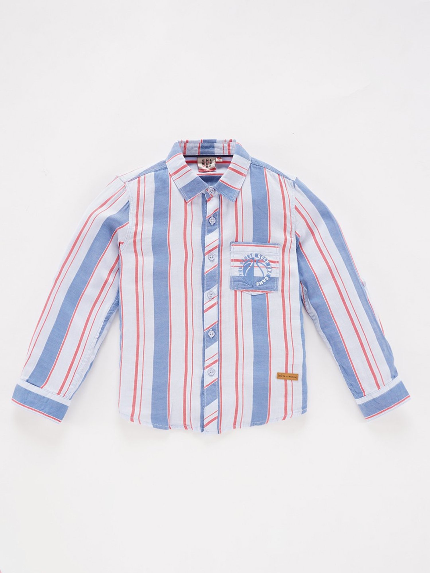 Ed-a-Mamma Kids Blue & Red Striped Full Sleeves Shirt