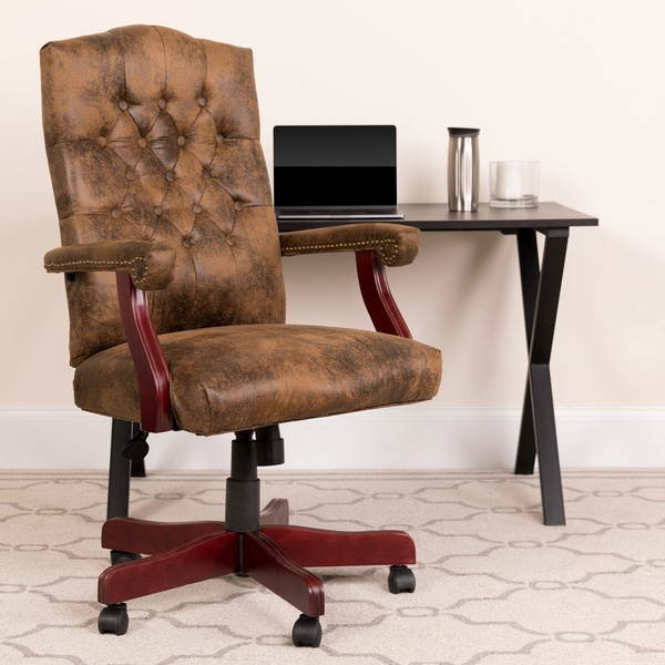 Bomber Brown Classic Executive Swivel Office Chair with Arms