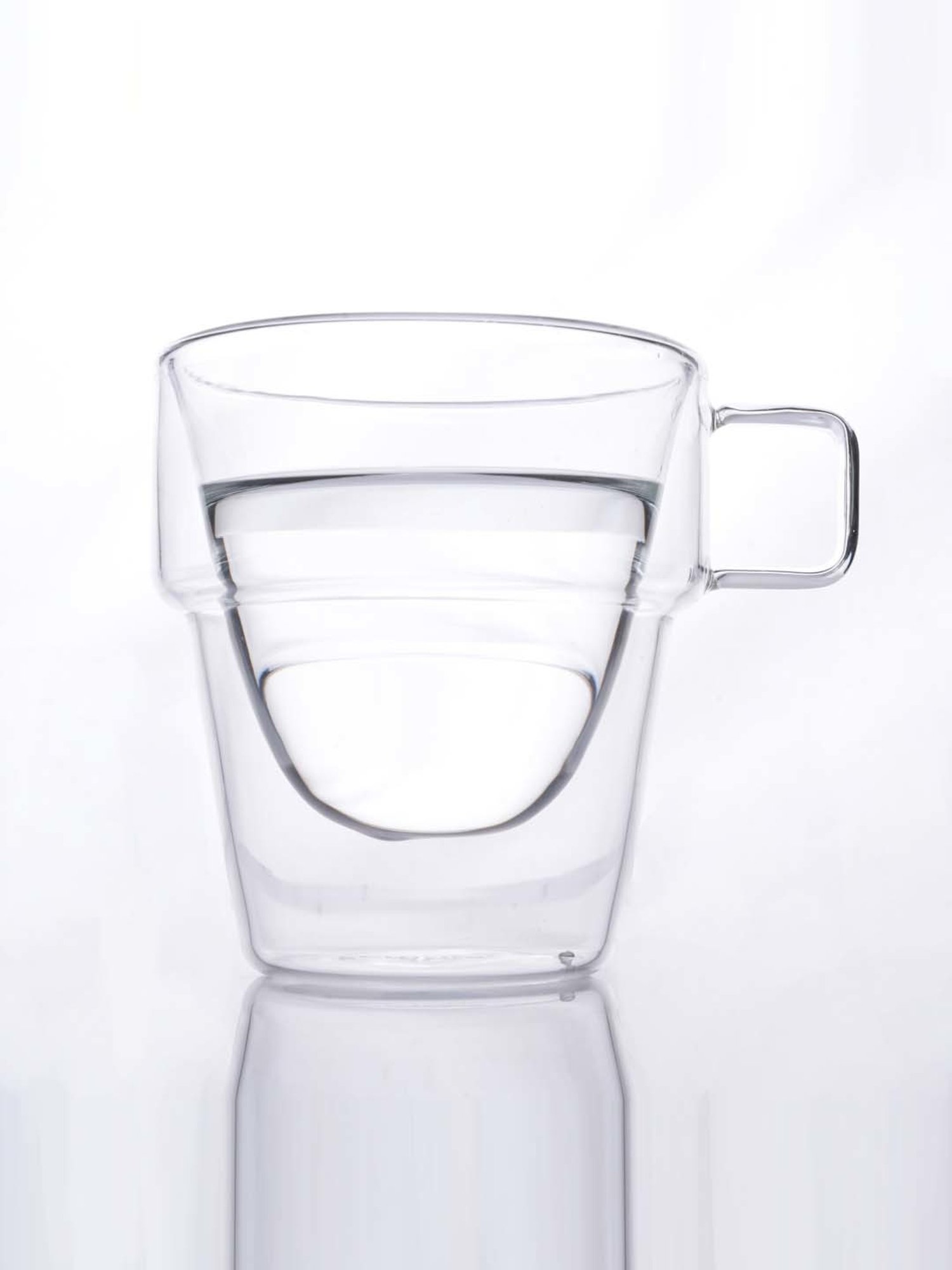 Femora Double Wall Transparent Glass Heat Resistant Coffee Mugs With Handle (0.235 L) - Set of 4