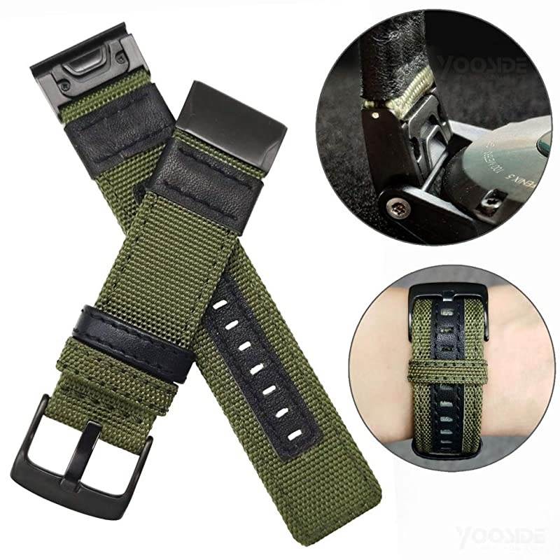 Fenix 5Fenix 6 Watch Band 22mm QuickFit NOTA Nylon Durable Wristband Strap for Garmin Fenix 55 PlusFenix 6InstinctQuatix 5 MARQForerunner 935945Fit Wrist 63866inch Green