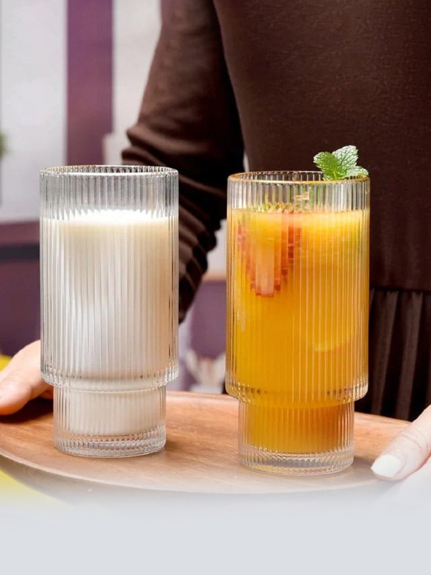 Melbify Ribbed Mojito Transparent Cocktail Glasses 330ml - Set of 6