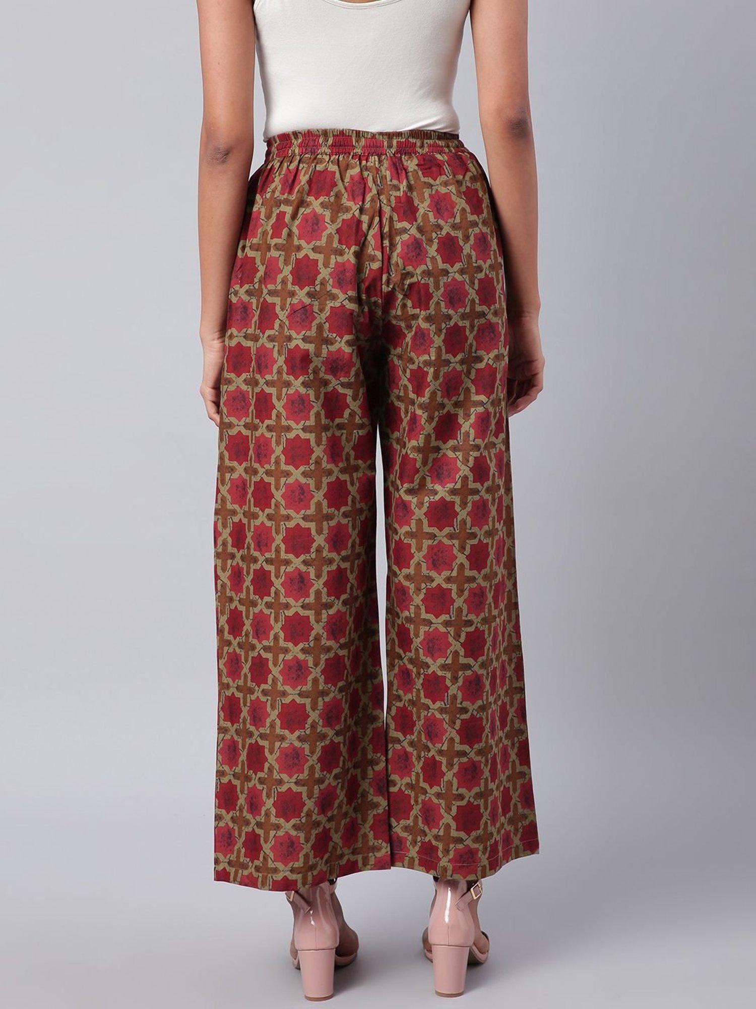 Sringam Coral & Beige Cotton Printed Palazzos