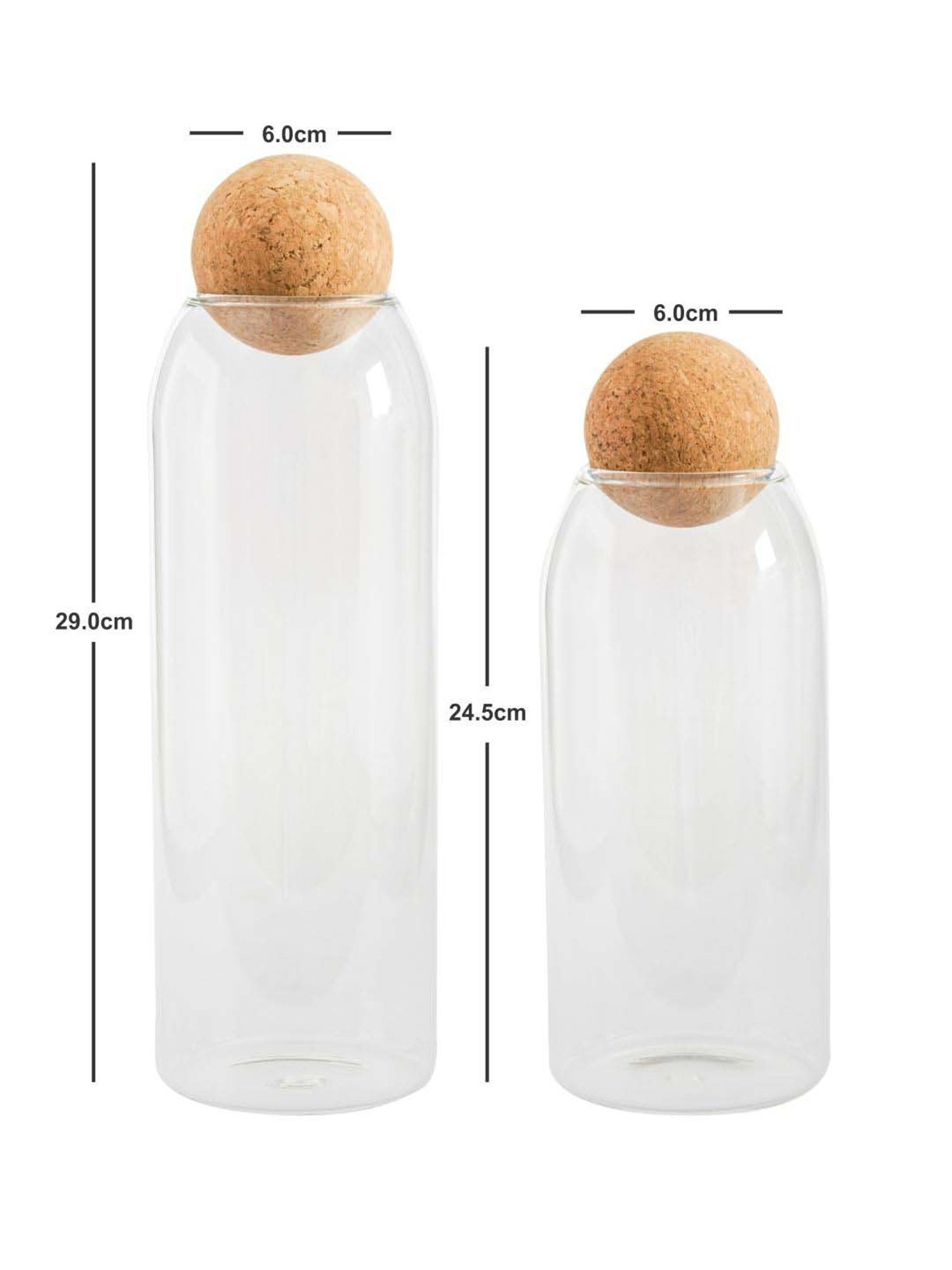 Goodhomes Transparent & Brown Glass Storage Container With Cork Lid - Set of 4