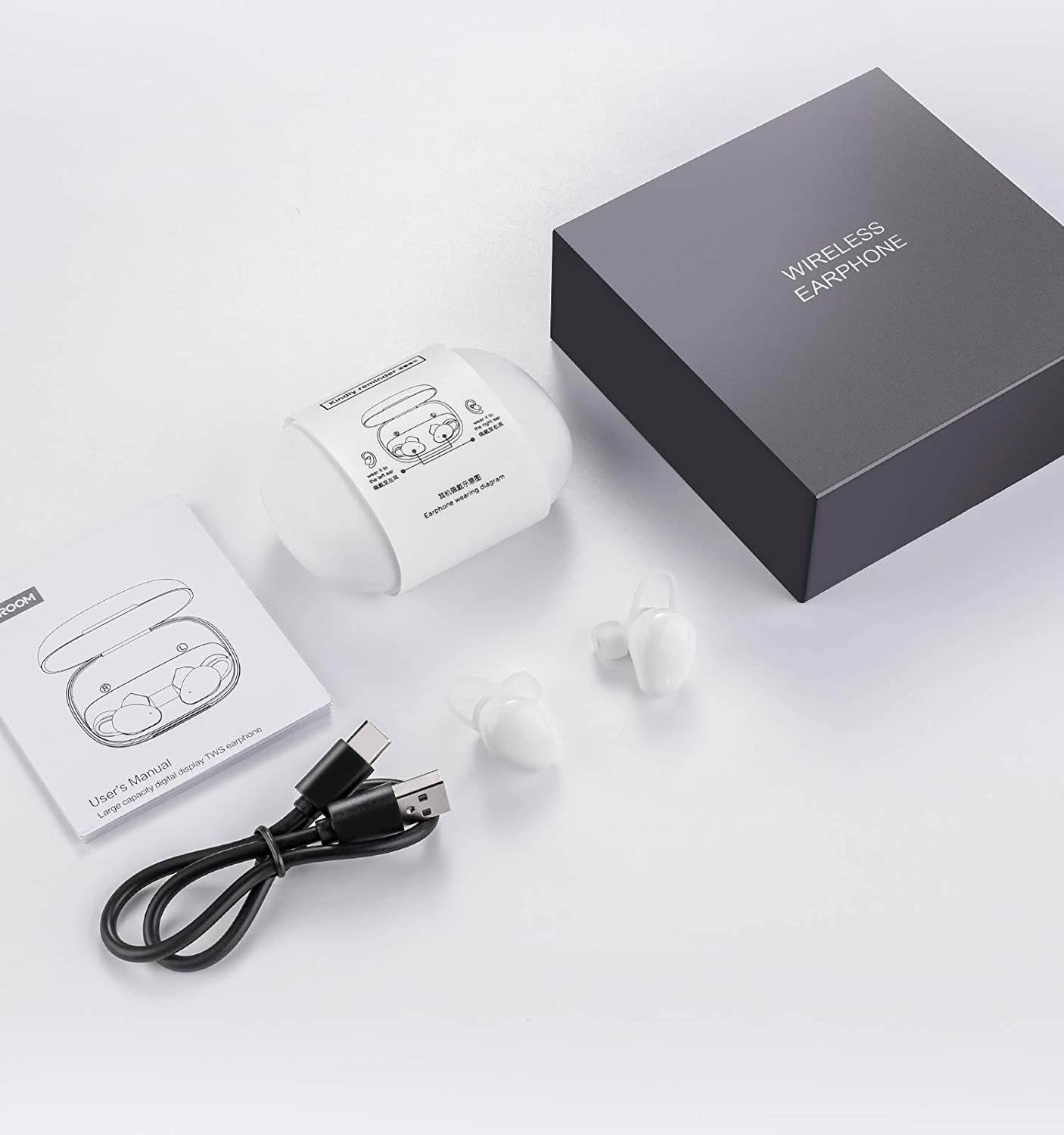 TWS Earphone Touch Wireless Earbuds, CVC 8.0 Noise Cancelling with Deep Bass 1800mAh Charging Case, total 35H Playtime Stereo Call Sweat proof Easy Pairing Gym for iPhone and Android