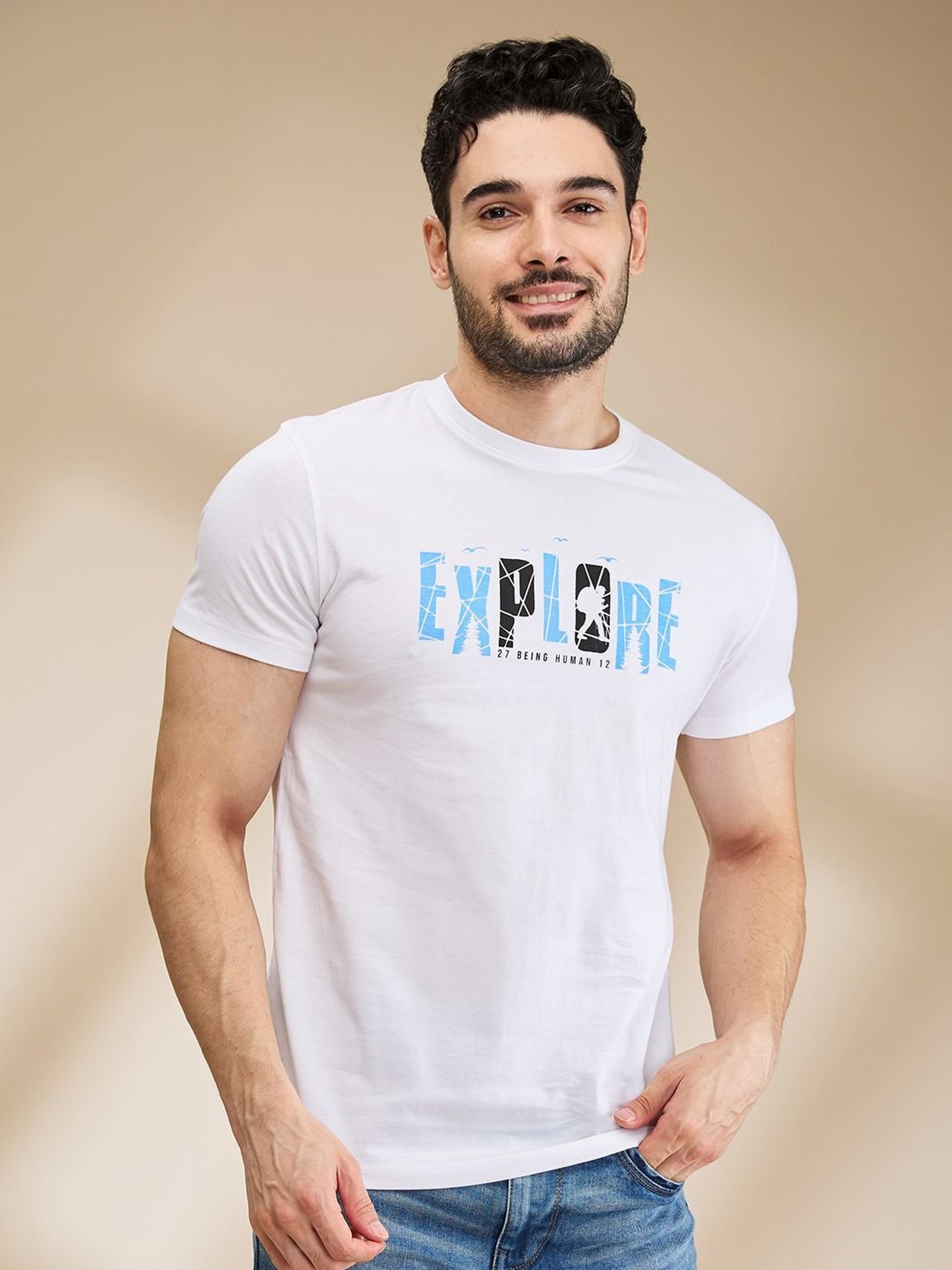 Being Human White Regular Fit Printed T-Shirt